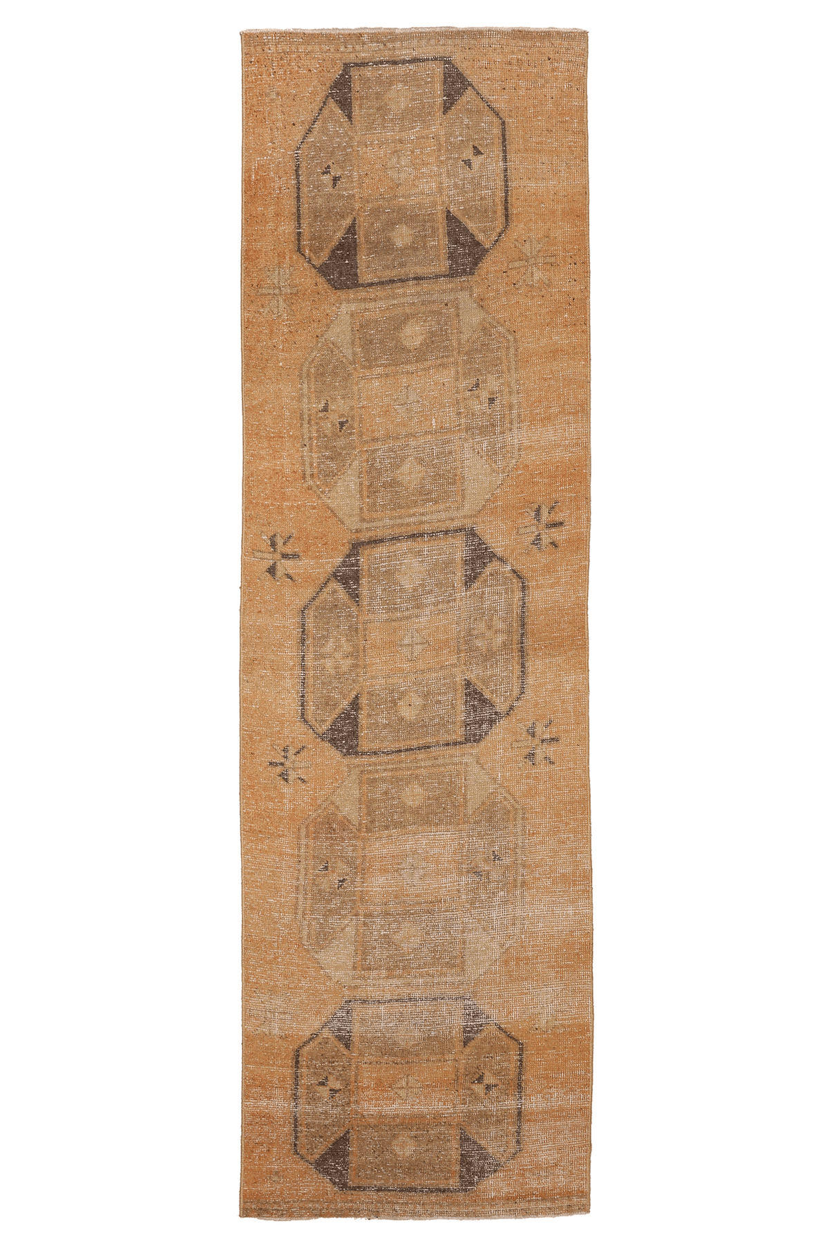 Vintage Malatya Turkish Runner Rug 2x9 ft — Orange & Brown Geometric (No. 23894)
