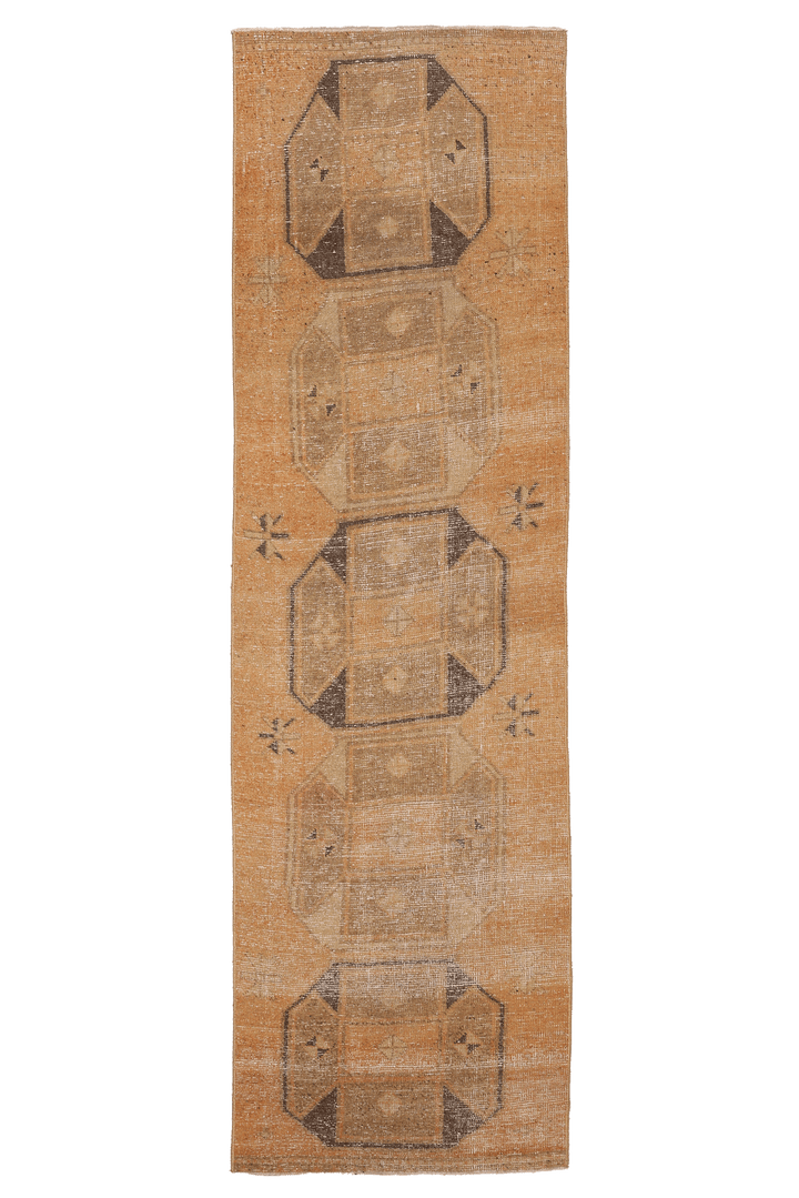 Vintage Malatya Turkish Runner Rug 2x9 ft — Orange & Brown Geometric (No. 23894)