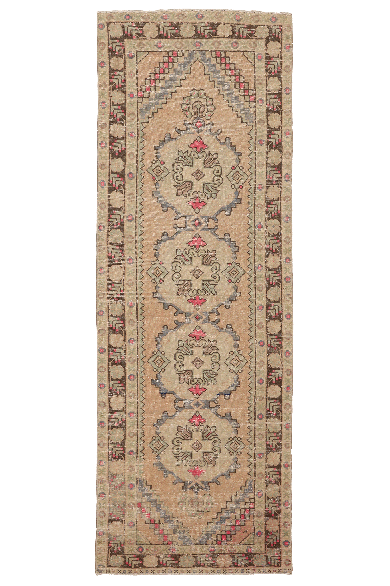 Vintage Niğde Turkish Runner Rug 3x9 ft — Beige & Brown Geometric (No. 23904)