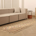 Vintage Niğde Turkish Runner Rug 3x9 ft — Beige & Brown Geometric (No. 23904)