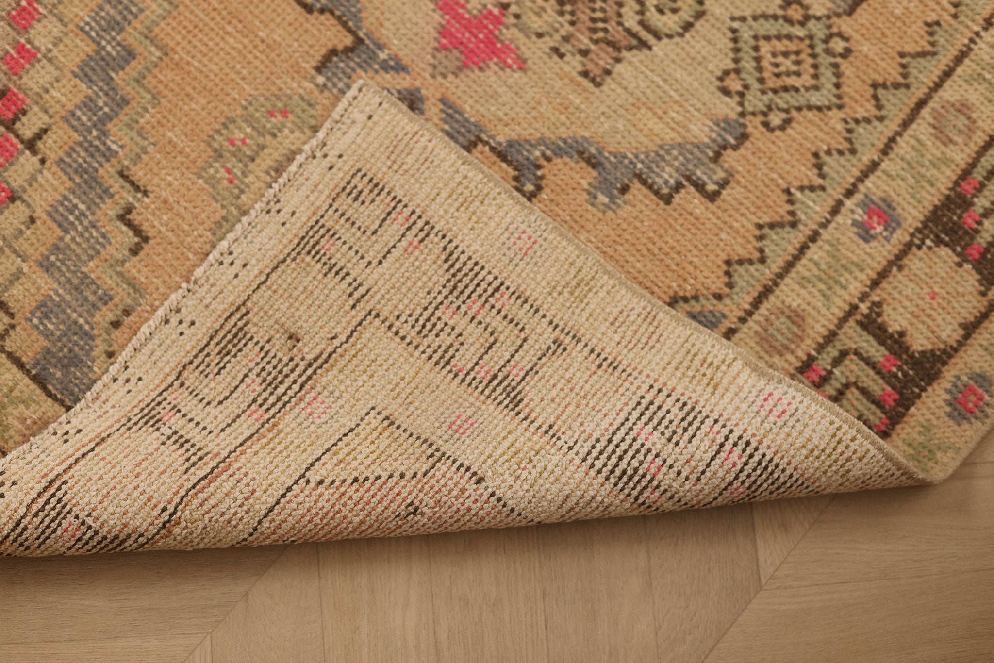 Vintage Niğde Turkish Runner Rug 3x9 ft — Beige & Brown Geometric (No. 23904)