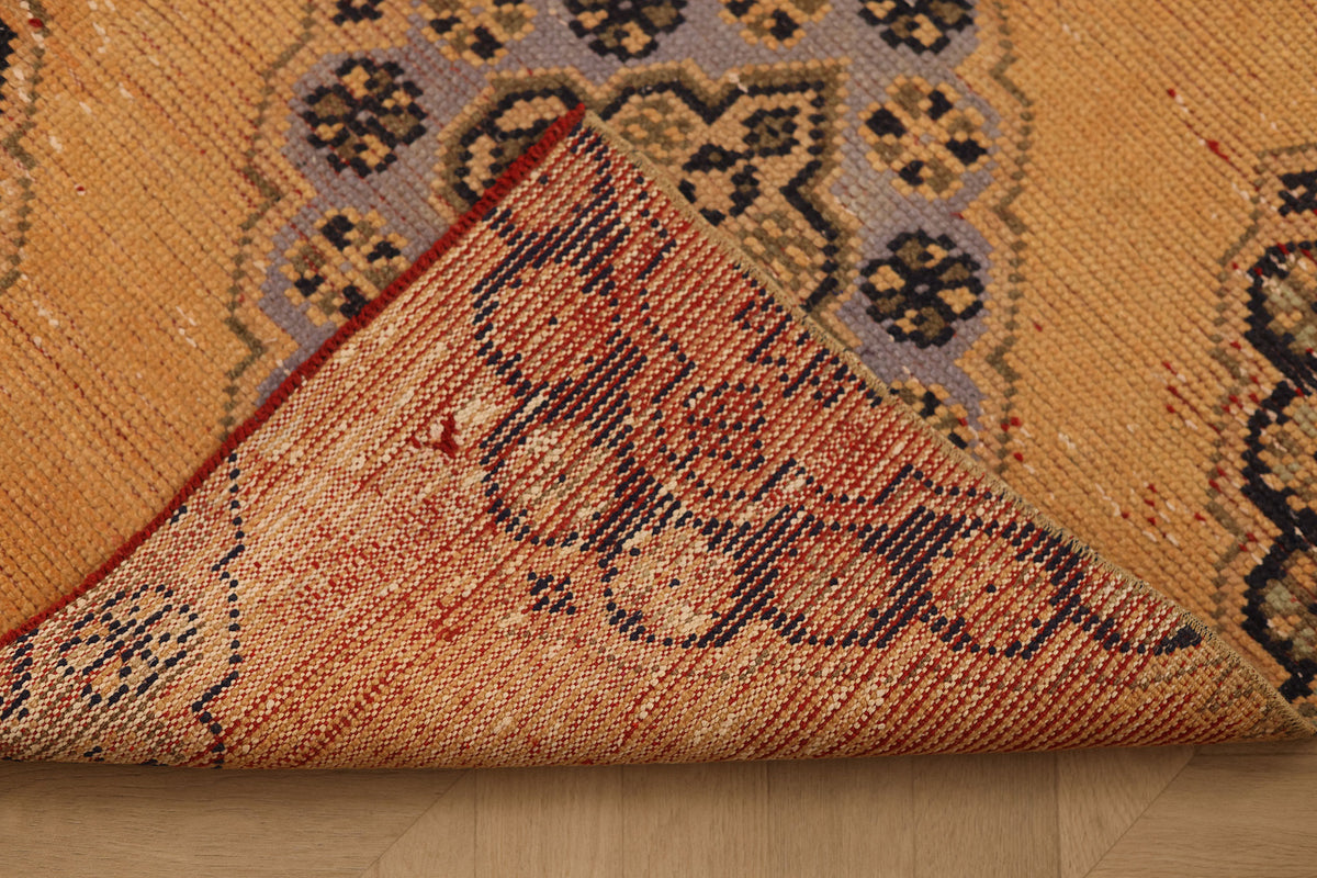 Vintage Konya Turkish Runner Rug 2x7 ft — Orange & Brown Geometric