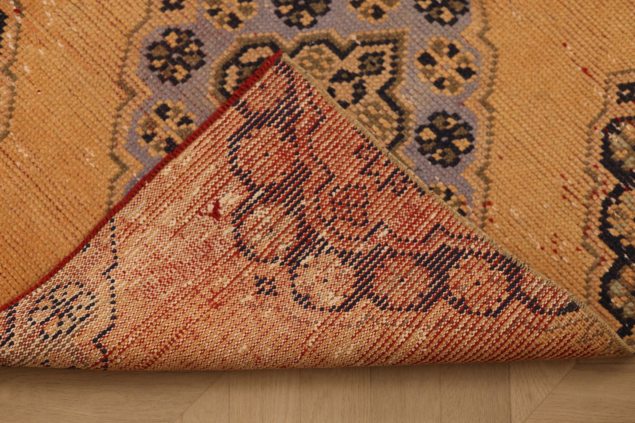 Vintage Konya Turkish Runner Rug 2x7 ft — Orange & Brown Geometric