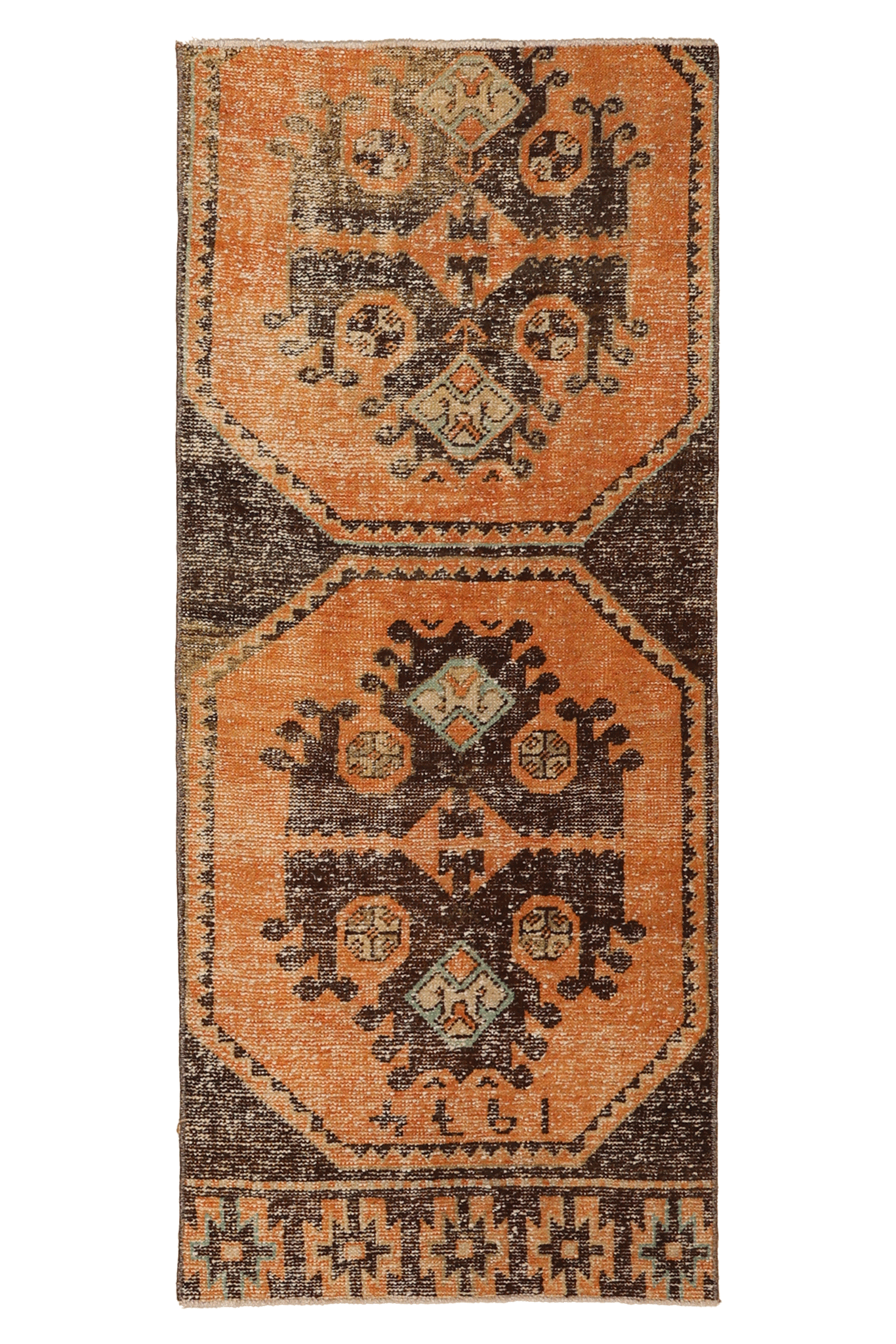 Vintage Malatya Turkish Runner Rug 2x5 ft — Orange & Brown Geometric