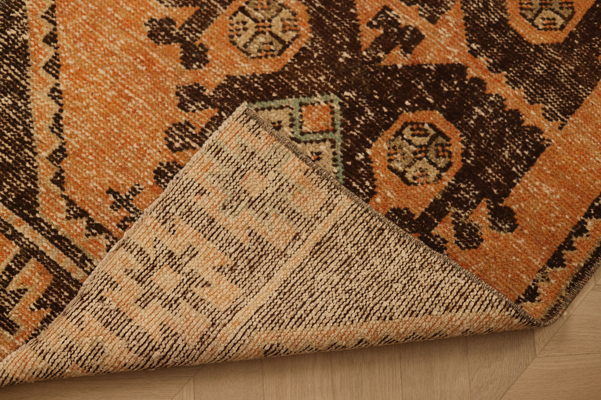 Vintage Malatya Turkish Runner Rug 2x5 ft — Orange & Brown Geometric