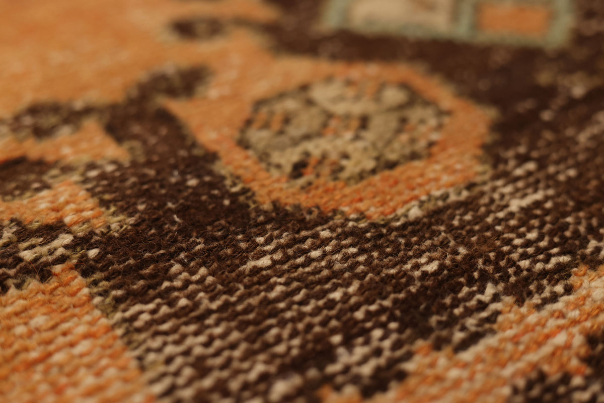 Vintage Malatya Turkish Runner Rug 2x5 ft — Orange & Brown Geometric