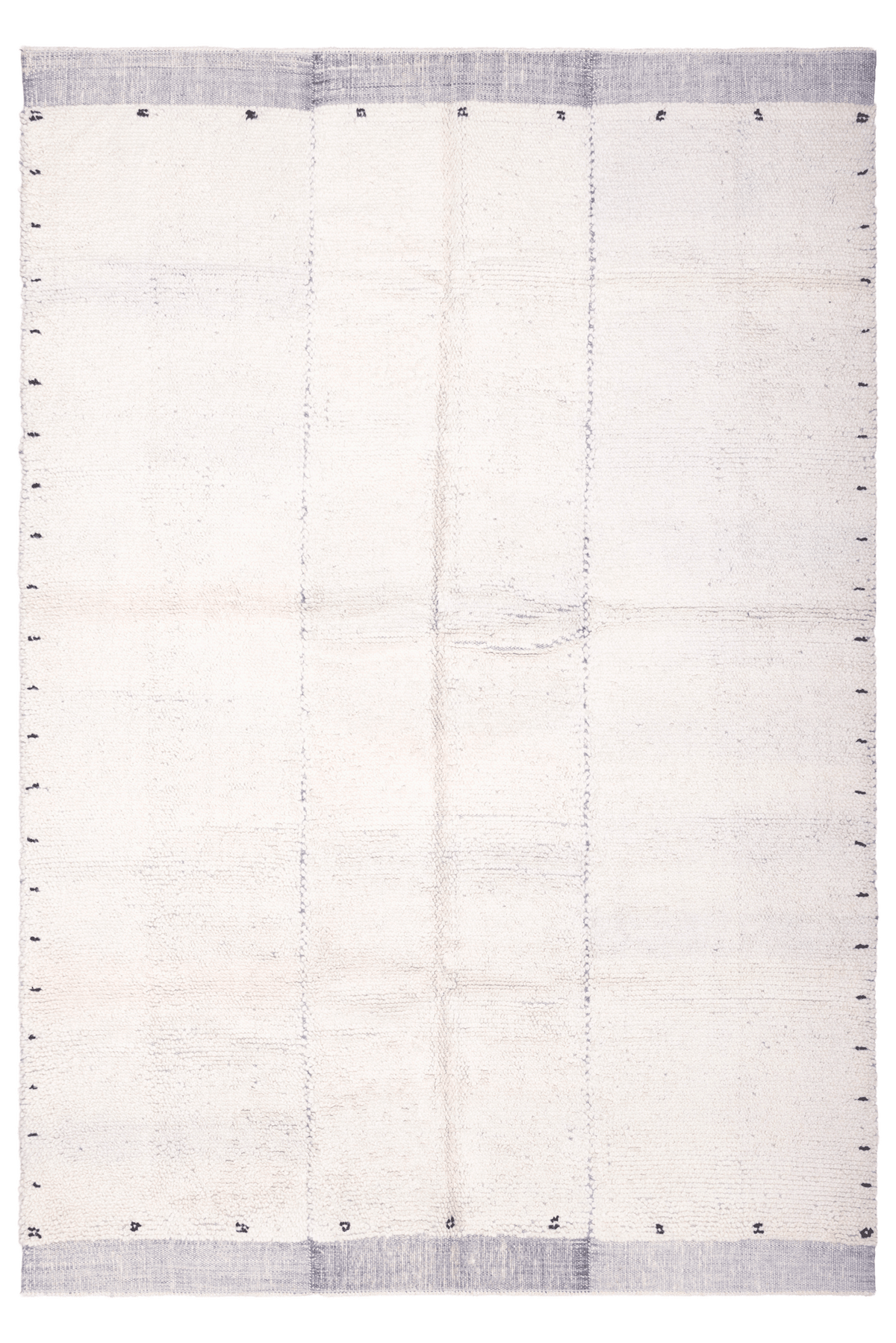 Sky blue handwoven shaggy wool rug with a soft high-pile texture and minimalist decorative border details.