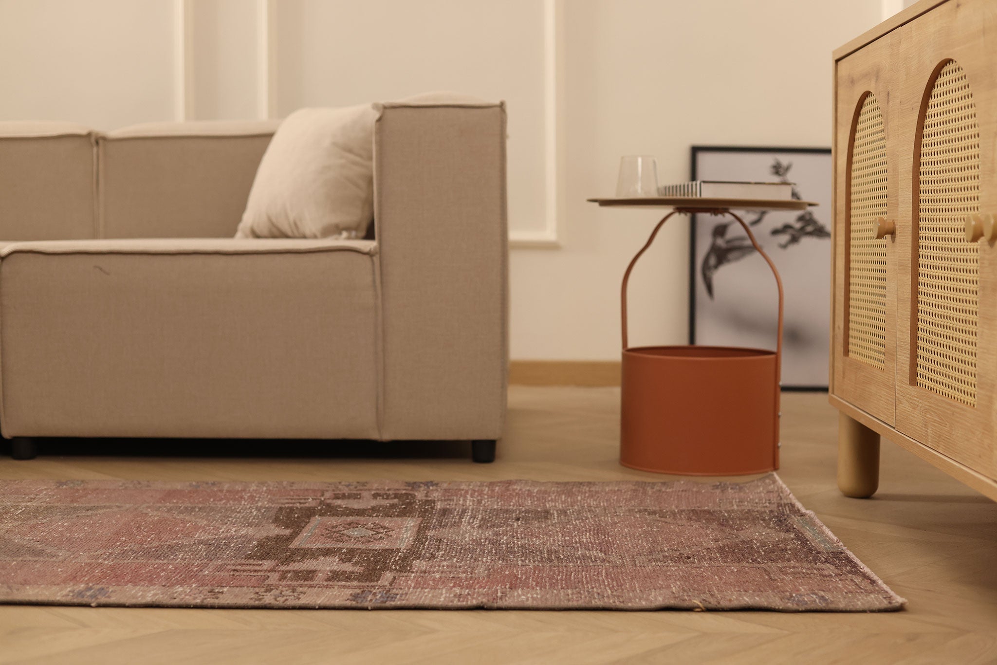 Vintage Malatya Turkish Runner Rug 2x12 ft — Brown & Pink Geometric