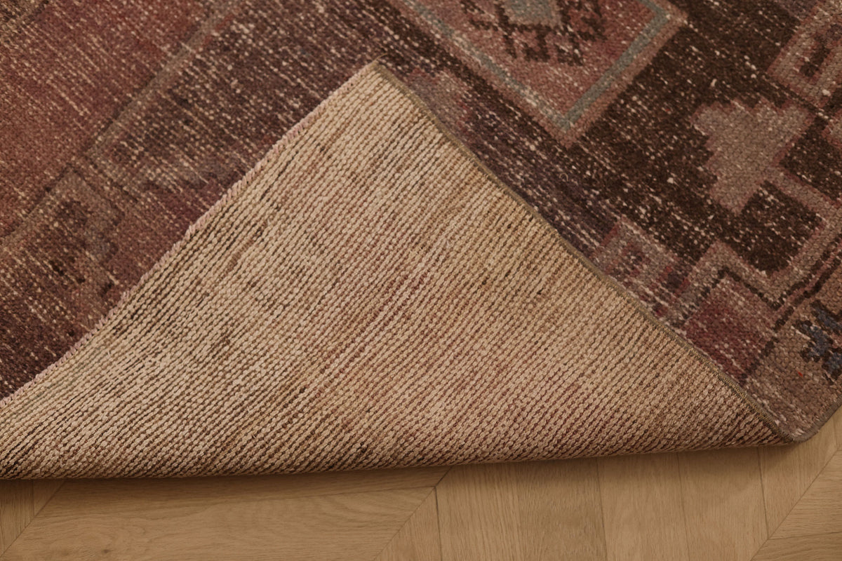 Vintage Malatya Turkish Runner Rug 2x12 ft — Brown & Pink Geometric