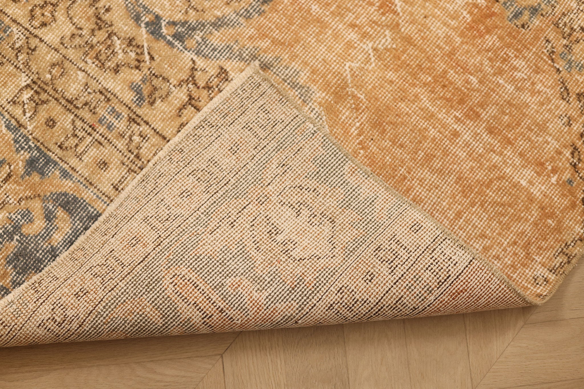 Vintage Isparta Turkish Runner Rug 2x11 ft — Orange & Blue Distressed