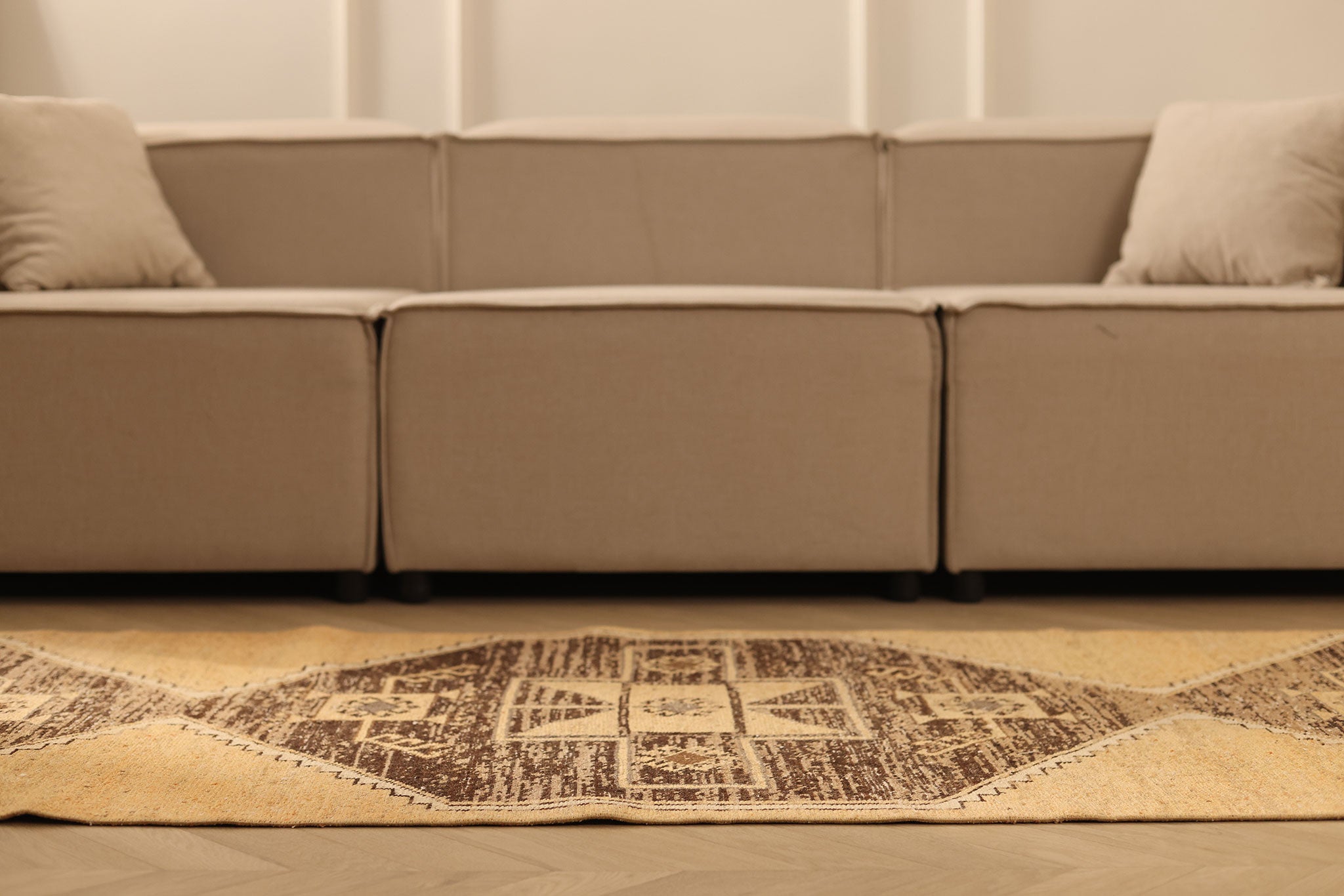 Vintage Malatya Turkish Runner Rug 2x11 ft — Beige & Brown Geometric