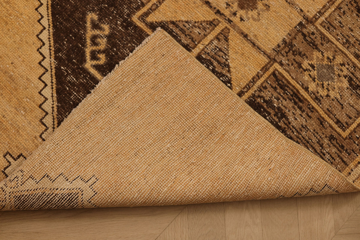 Vintage Malatya Turkish Runner Rug 2x11 ft — Beige & Brown Geometric