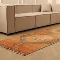 Vintage Malatya Turkish Runner Rug 3x12 ft — Orange & Brown Geometric (No. 24124)