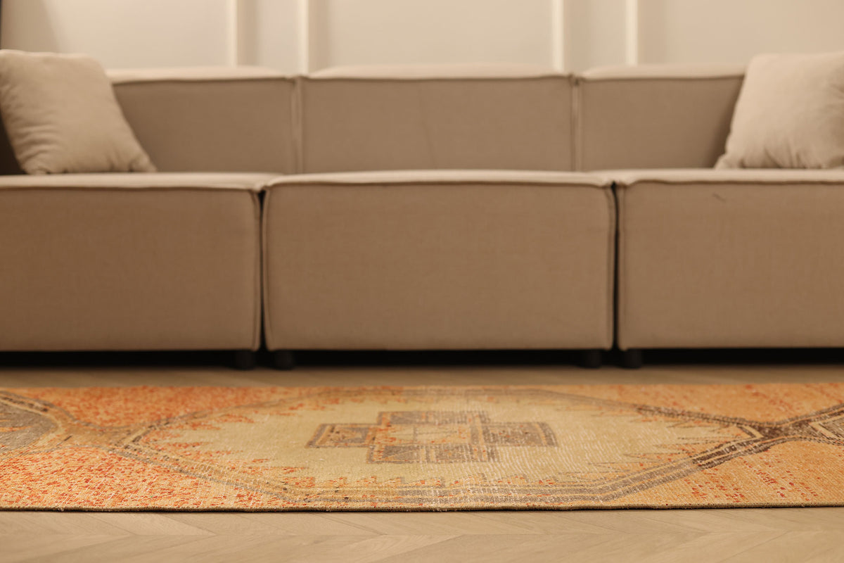 Vintage Malatya Turkish Runner Rug 3x12 ft — Orange & Brown Geometric (No. 24124)
