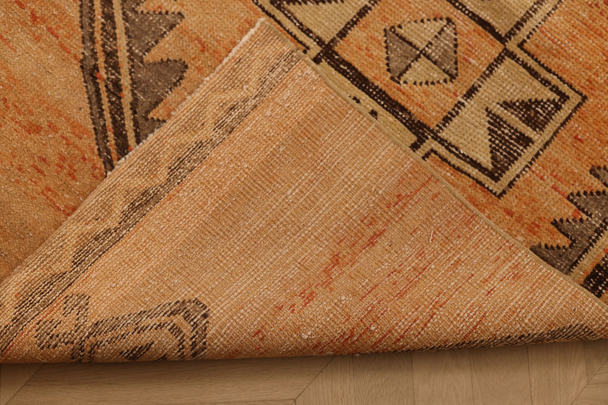 Vintage Malatya Turkish Runner Rug 3x12 ft — Orange & Brown Geometric (No. 24124)