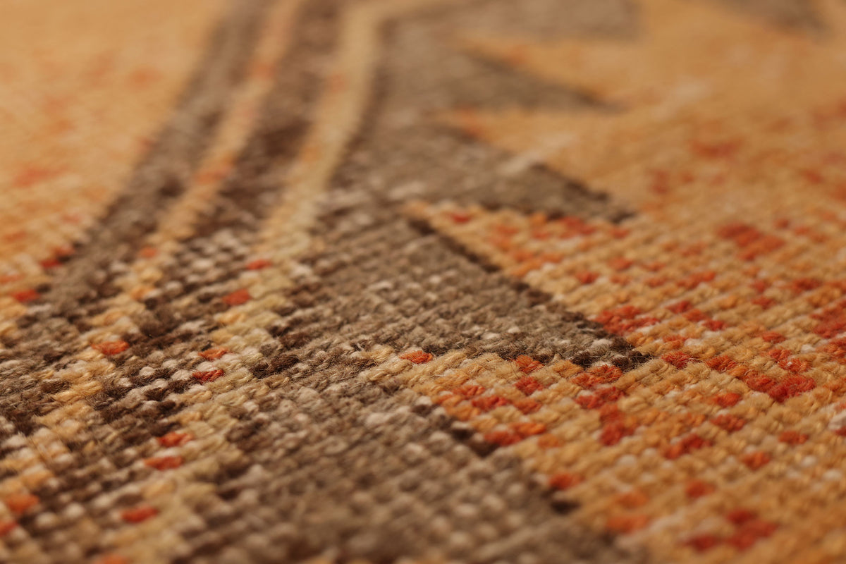 Vintage Malatya Turkish Runner Rug 3x12 ft — Orange & Brown Geometric (No. 24124)