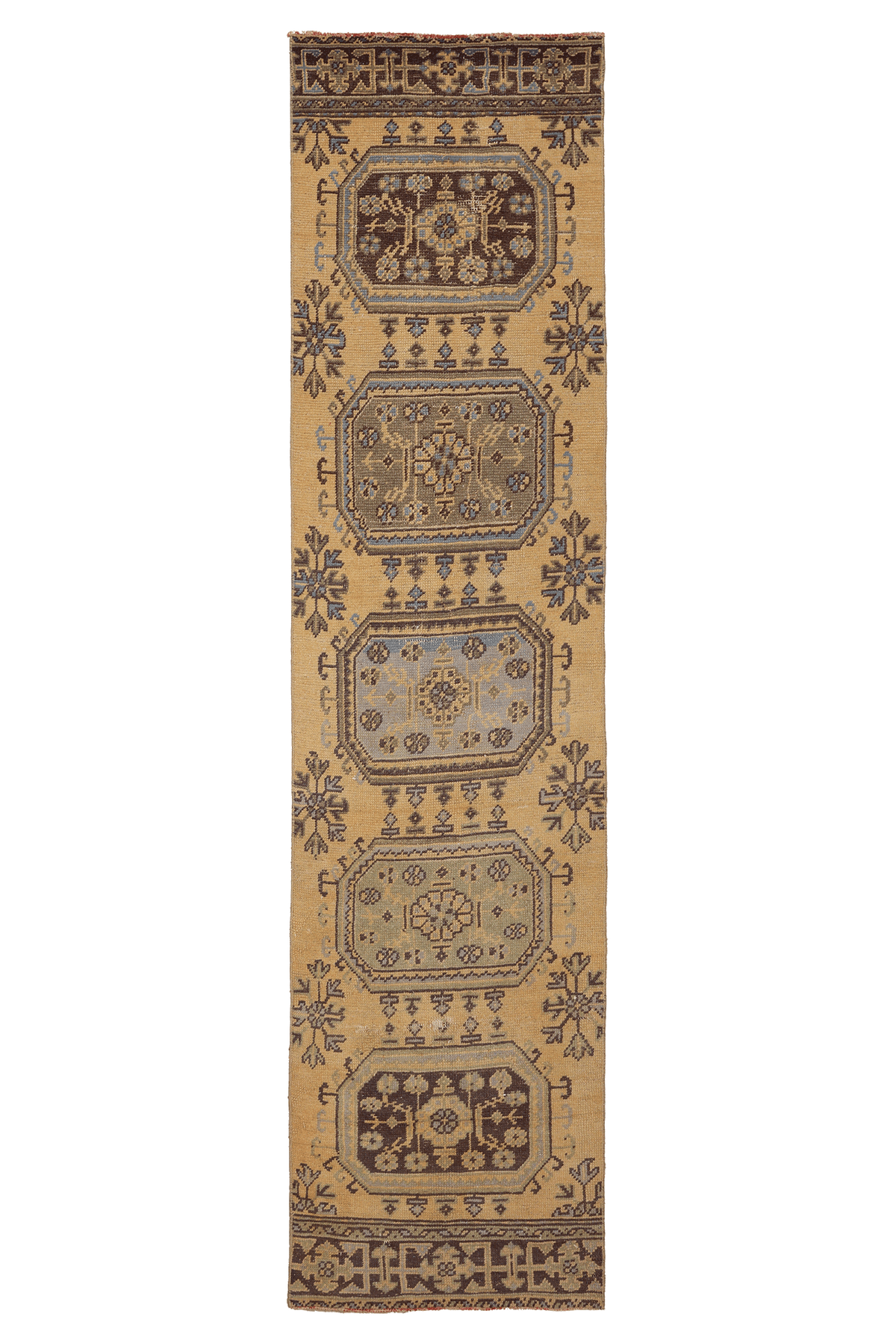 Vintage Konya Turkish Runner Rug 2x10 ft — Beige & Brown Geometric