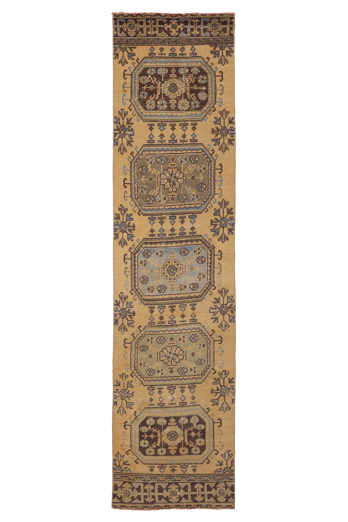 Vintage Konya Turkish Runner Rug 2x10 ft — Beige & Brown Geometric