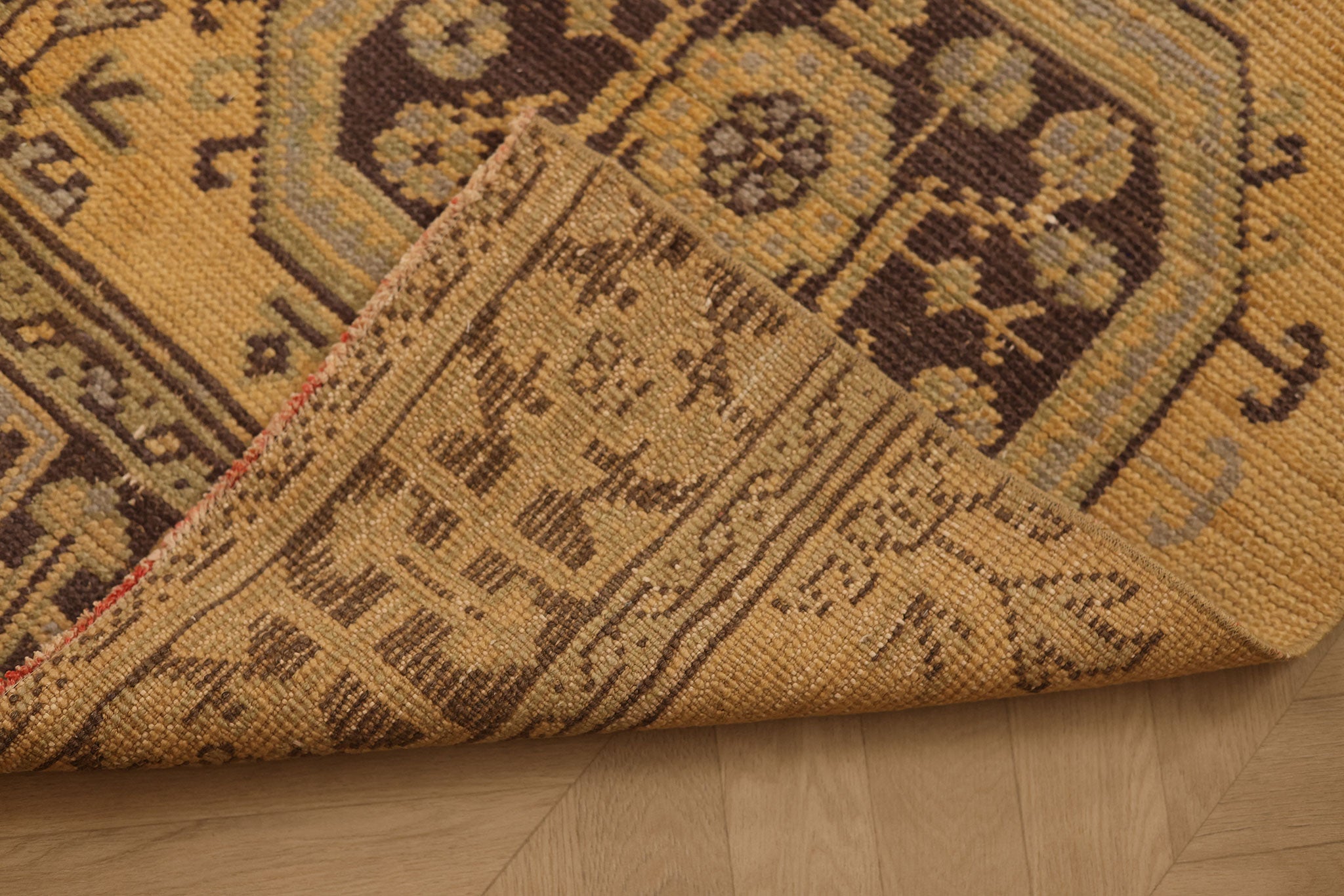 Vintage Konya Turkish Runner Rug 2x10 ft — Beige & Brown Geometric