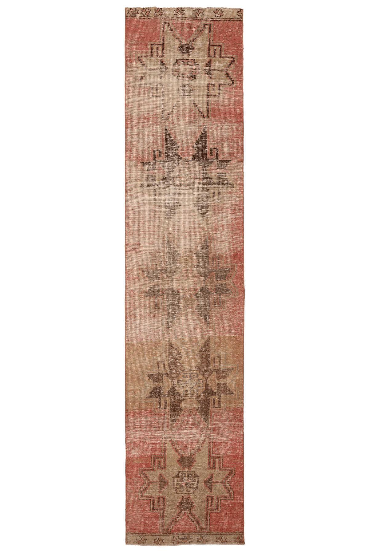 Vintage Malatya Turkish Runner Rug 2x12 ft — Red & Beige Geometric