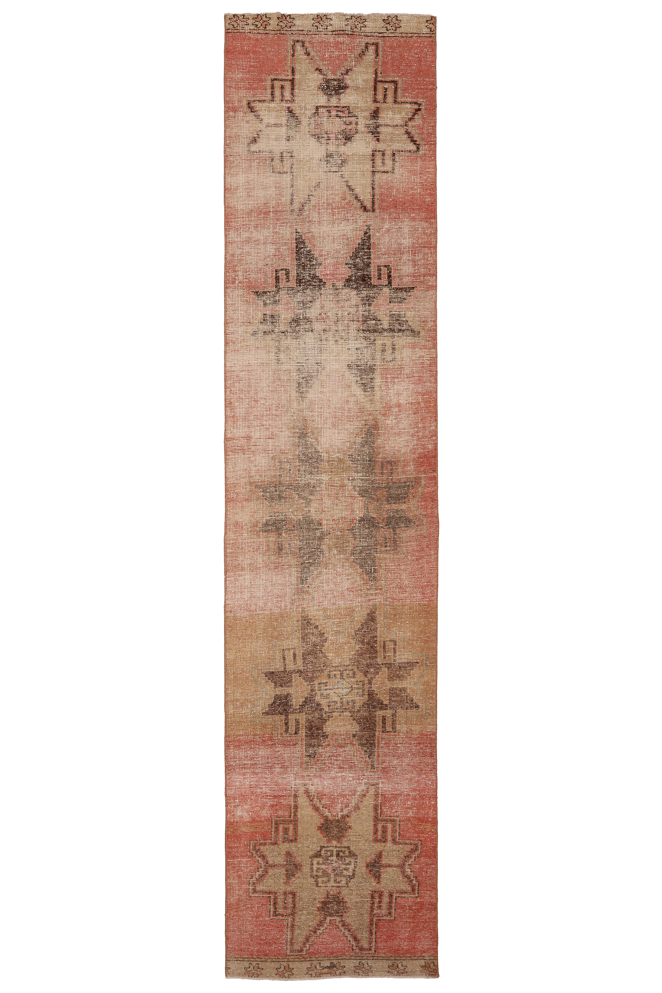Vintage Malatya Turkish Runner Rug 2x12 ft — Red & Beige Geometric