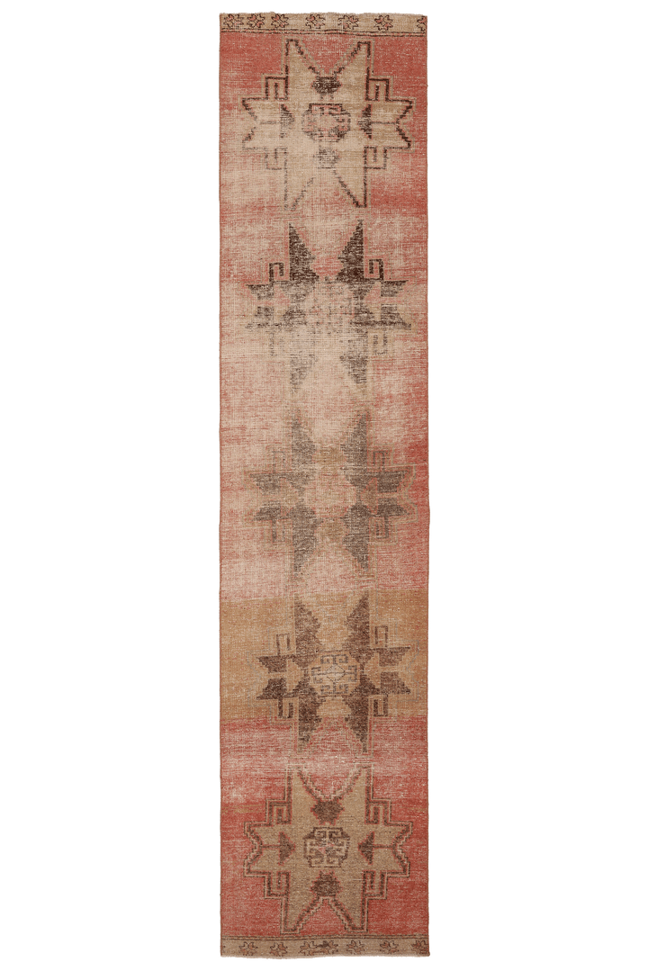 Vintage Malatya Turkish Runner Rug 2x12 ft — Red & Beige Geometric