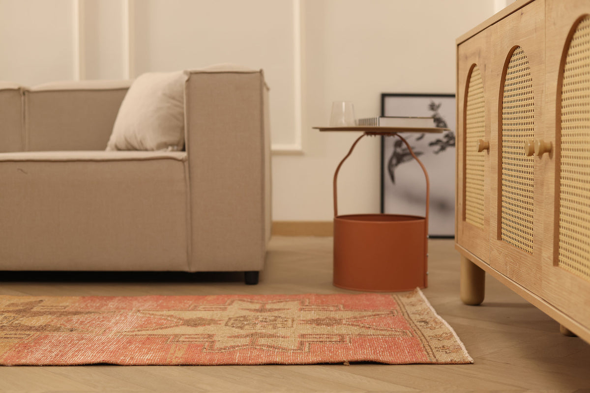 Vintage Malatya Turkish Runner Rug 2x12 ft — Red & Beige Geometric