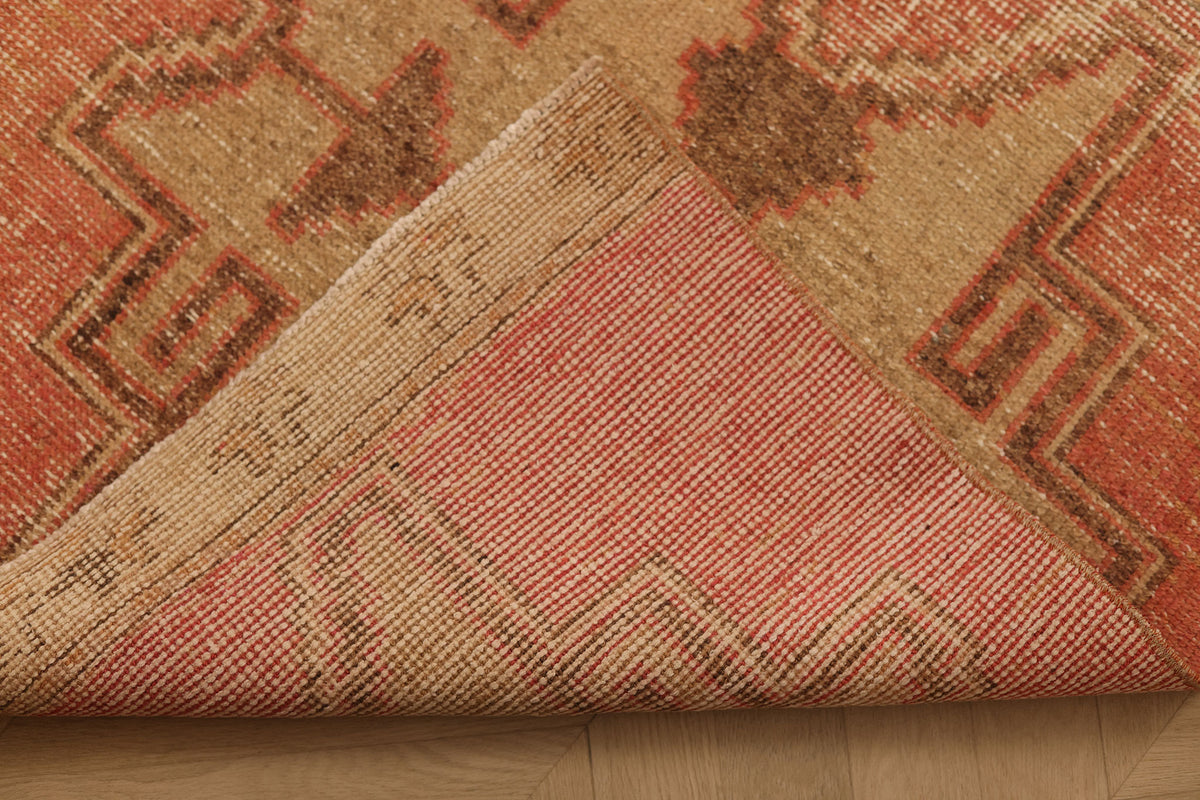 Vintage Malatya Turkish Runner Rug 2x12 ft — Red & Beige Geometric