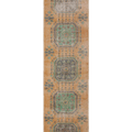 Vintage Konya Turkish Runner Rug 2x11 ft — Orange & Green Geometric