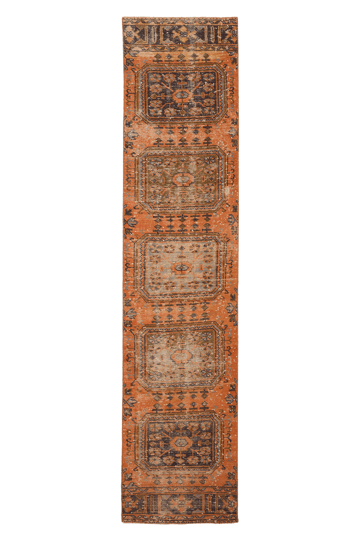 Vintage Konya Turkish Runner Rug 2x11 ft — Orange & Brown Geometric (No. 24139)