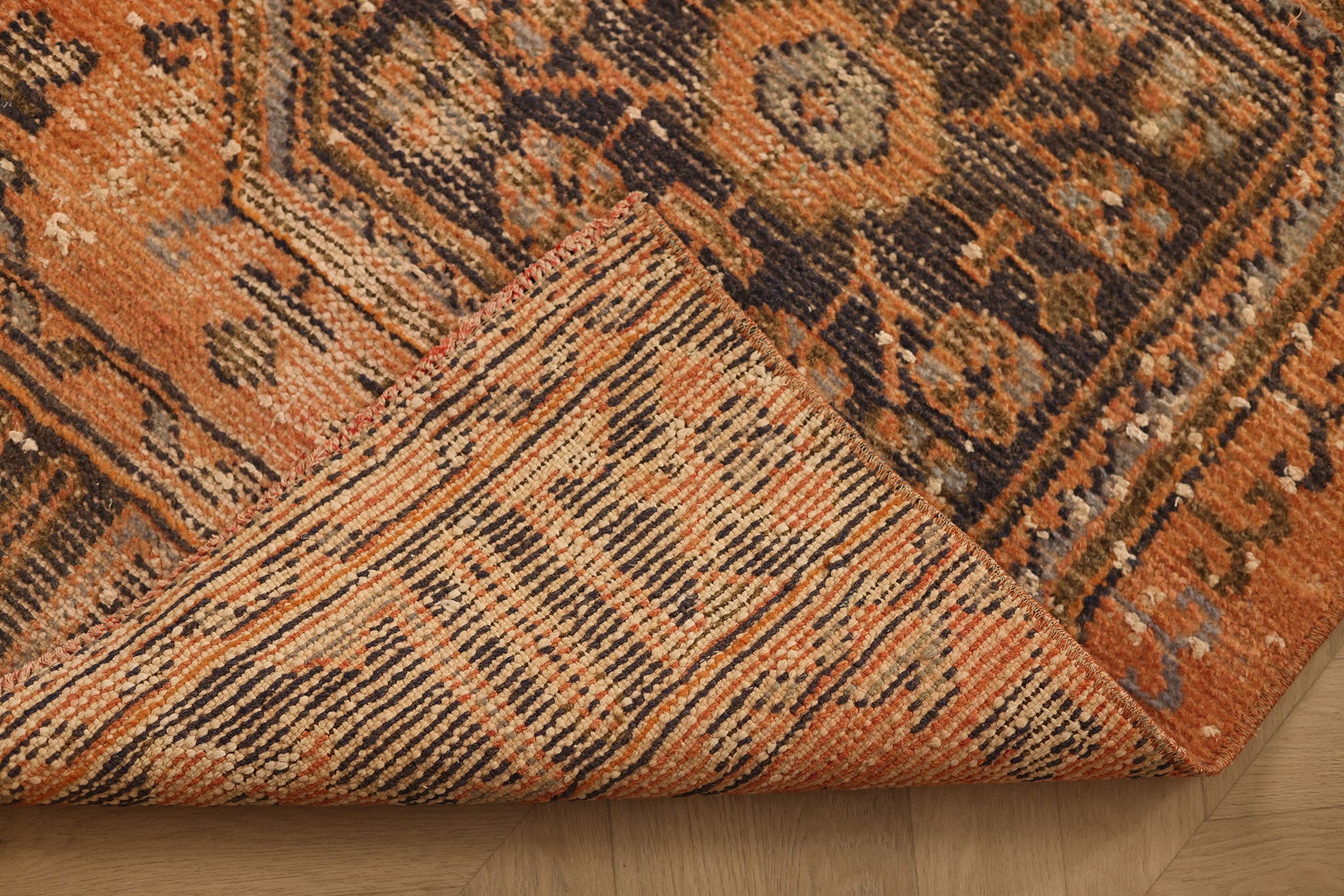 Vintage Konya Turkish Runner Rug 2x11 ft — Orange & Brown Geometric (No. 24139)