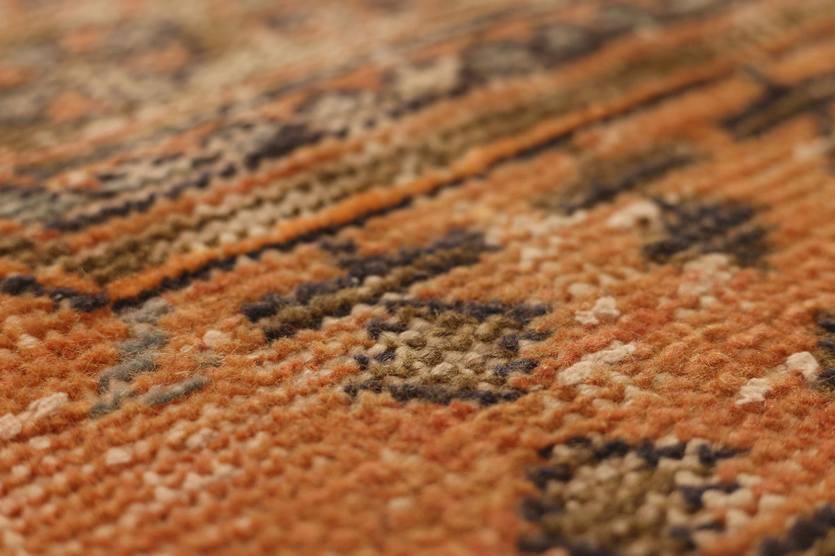 Vintage Konya Turkish Runner Rug 2x11 ft — Orange & Brown Geometric (No. 24139)