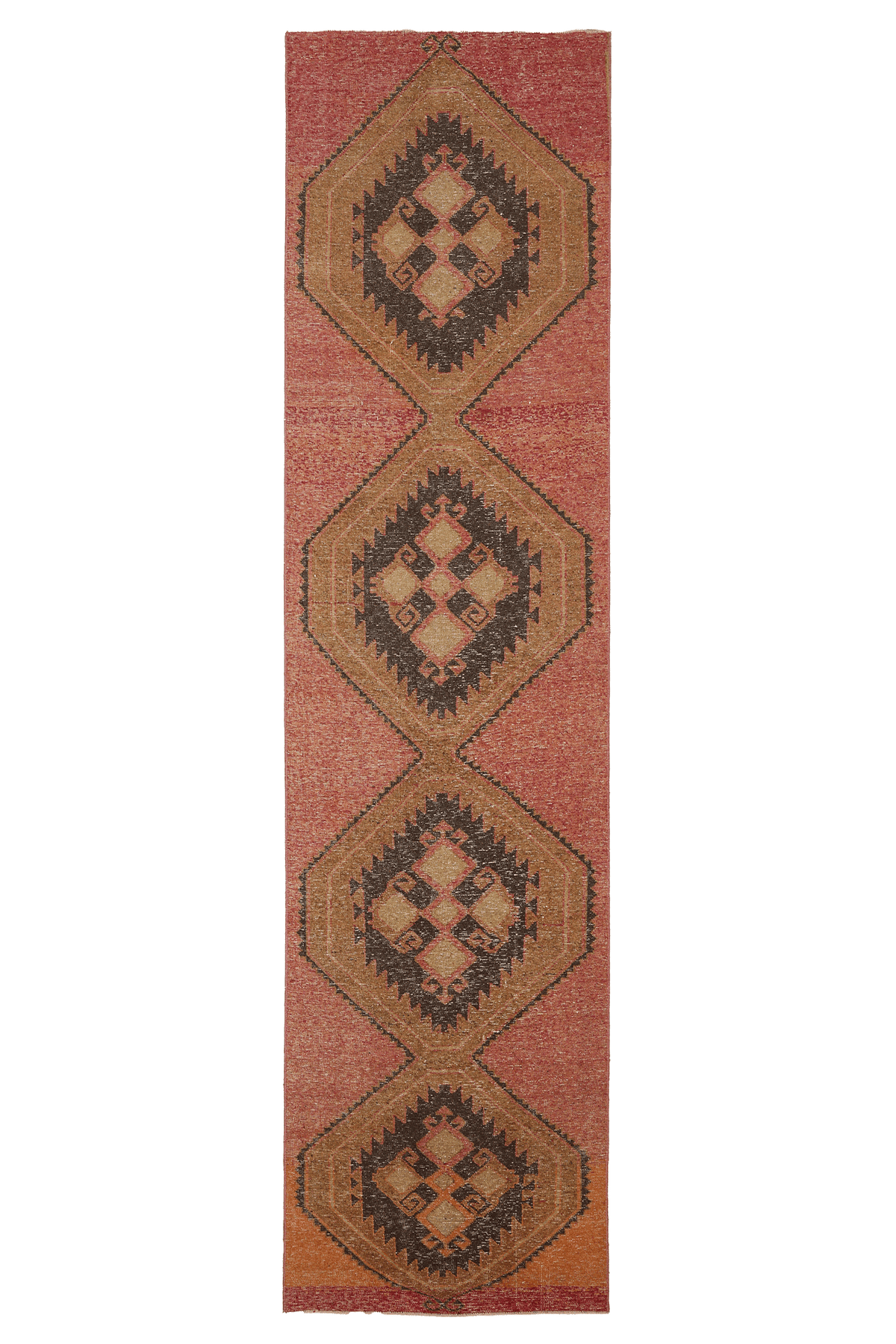 Vintage Malatya Turkish Runner Rug 3x12 ft — Red & Brown Geometric