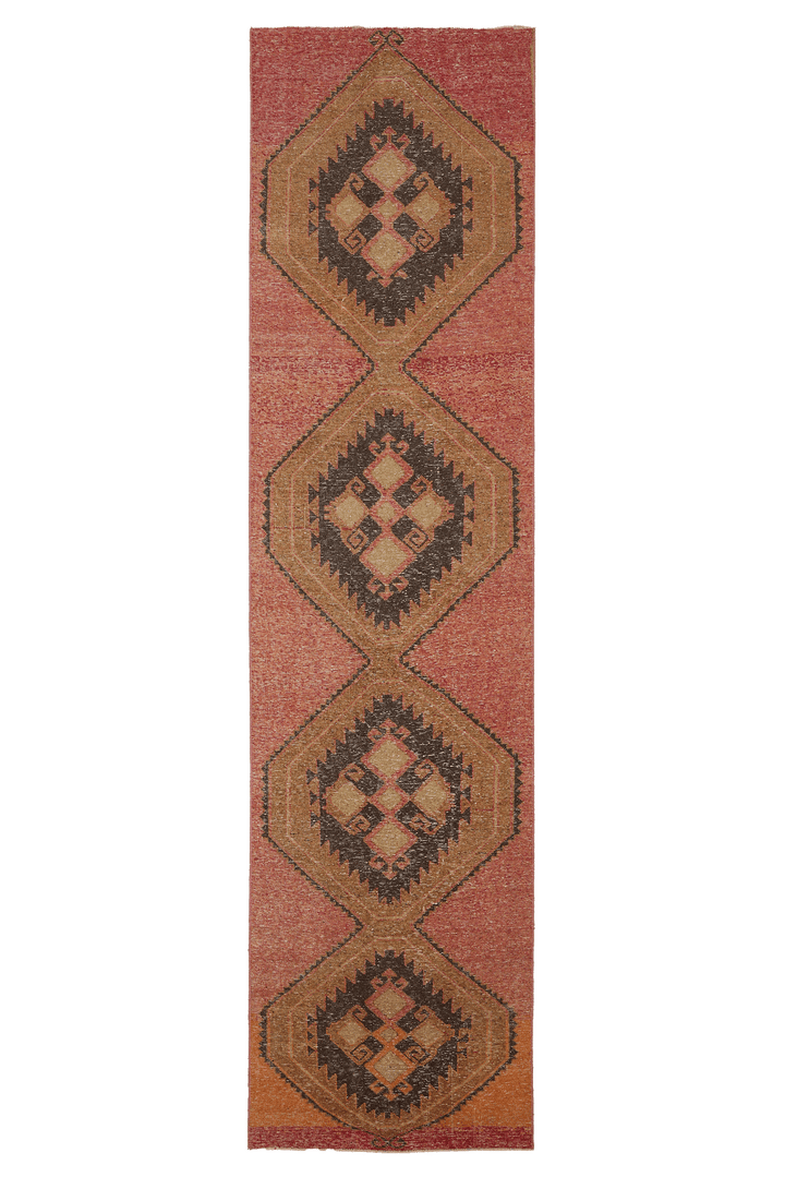 Vintage Malatya Turkish Runner Rug 3x12 ft — Red & Brown Geometric