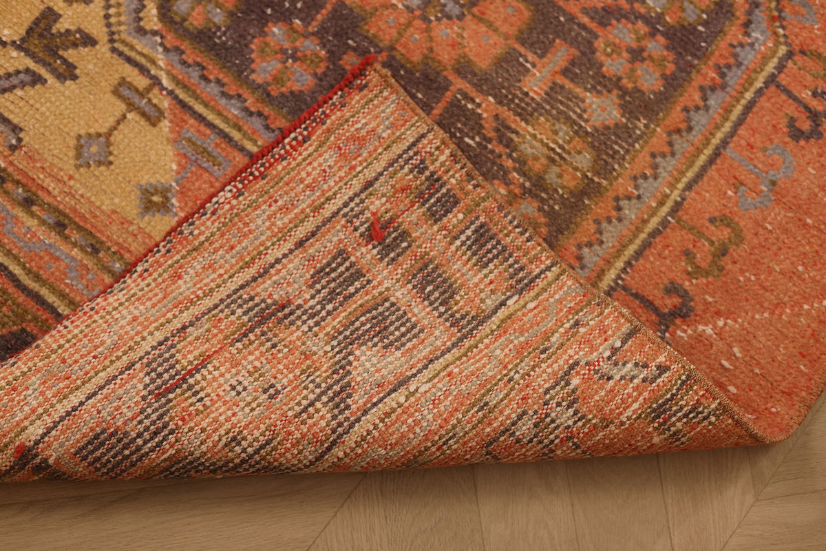 Vintage Konya Turkish Runner Rug 2x11 ft — Orange & Beige Geometric