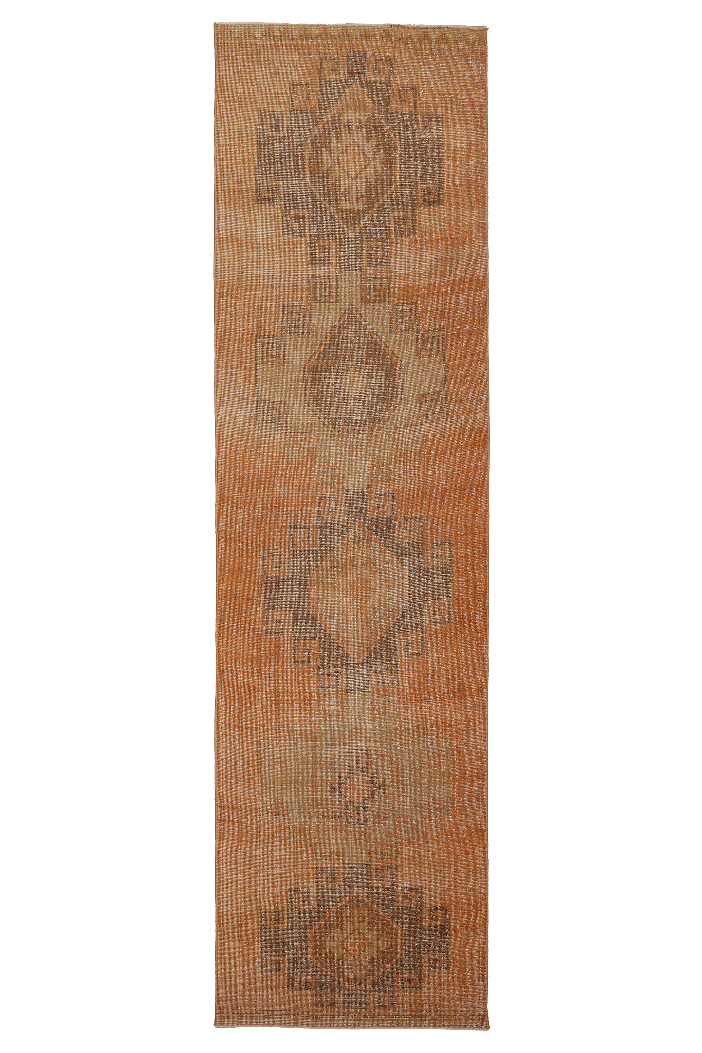 Vintage Malatya Turkish Runner Rug 3x12 ft — Orange & Brown Geometric (No. 24153)
