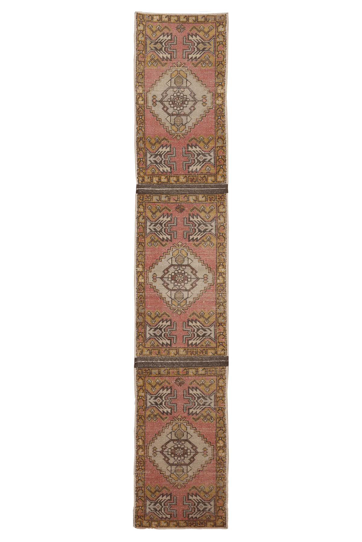 Vintage Niğde Turkish Runner Rug 1x10 ft — Red & Brown Geometric