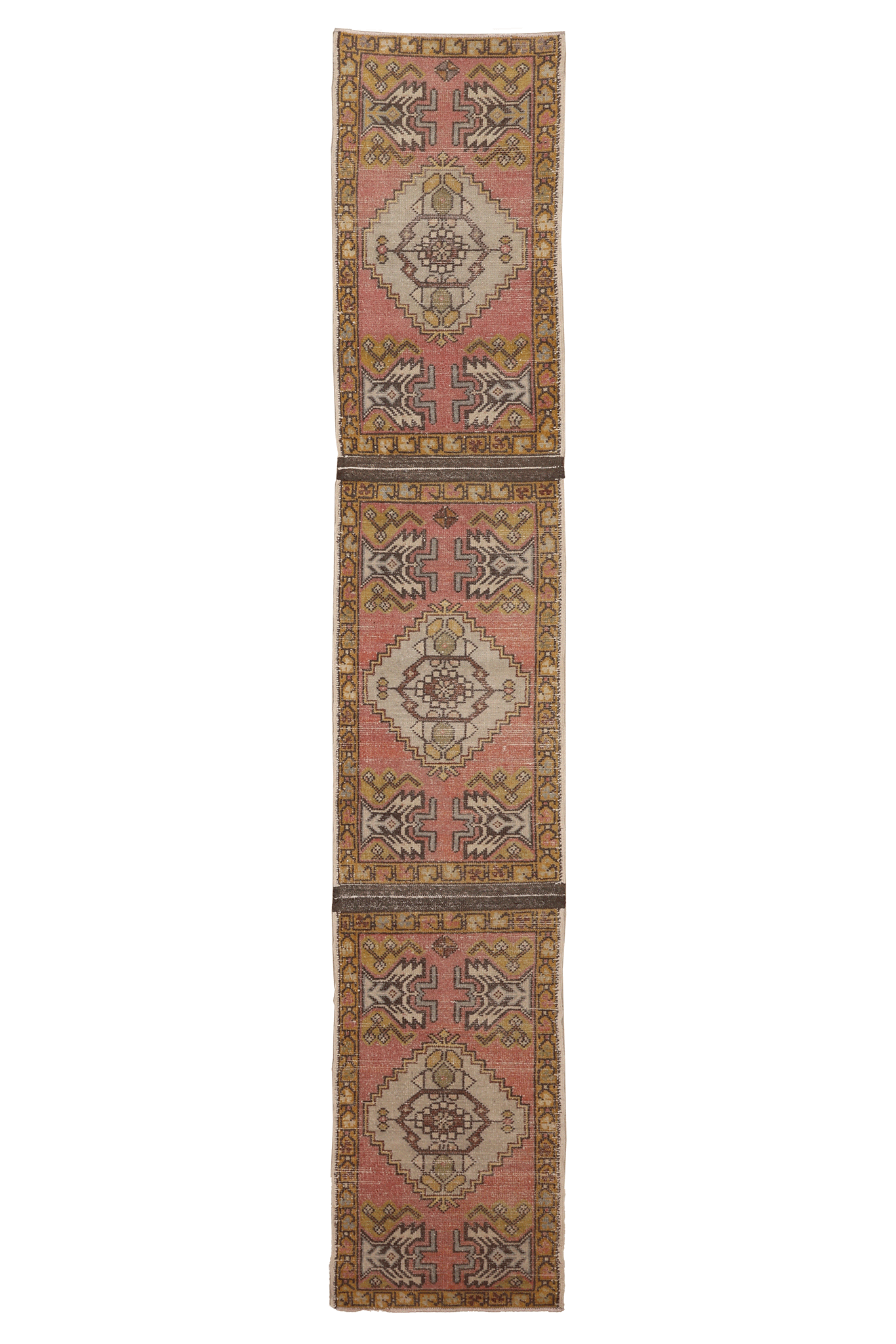 Vintage Niğde Turkish Runner Rug 1x10 ft — Red & Brown Geometric