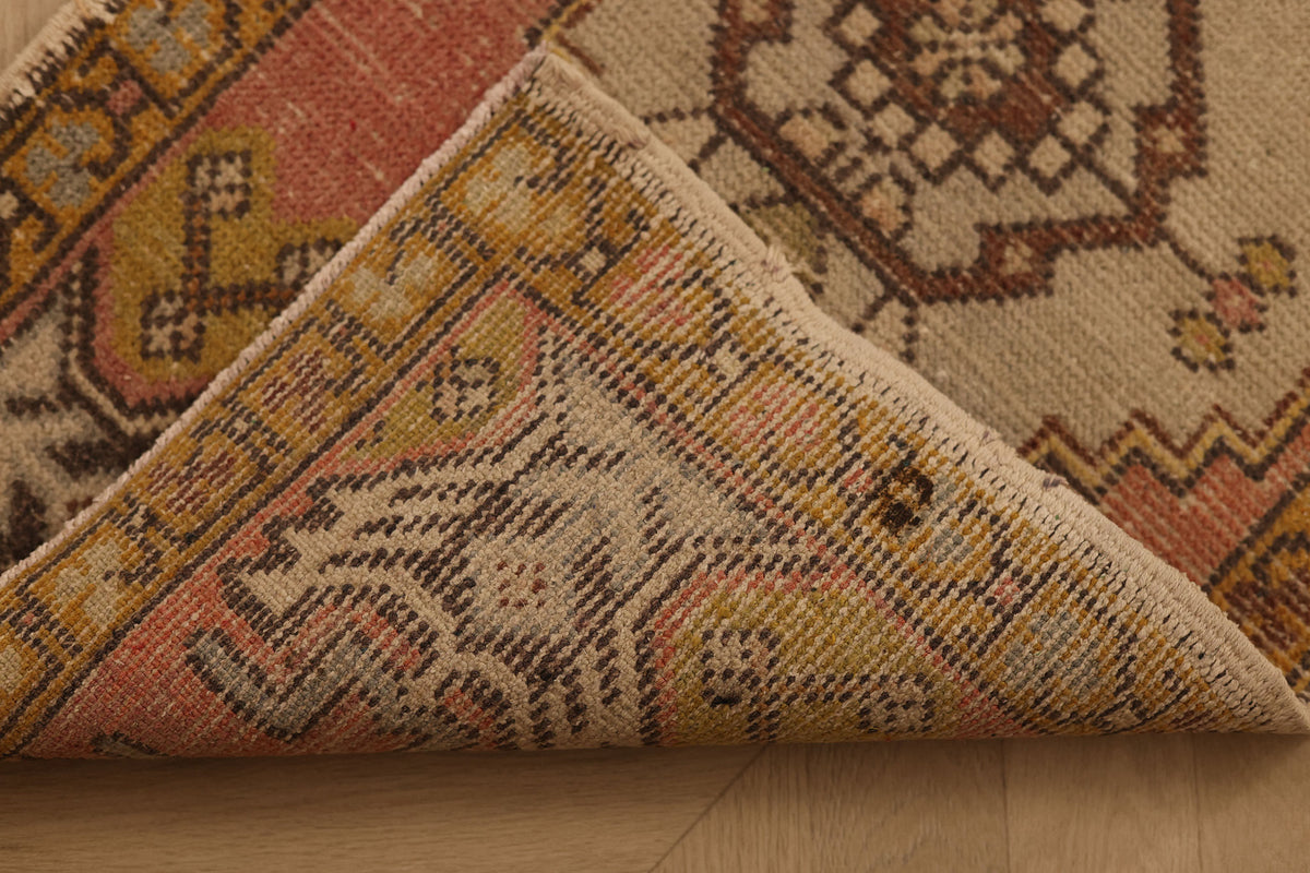 Vintage Niğde Turkish Runner Rug 1x10 ft — Red & Brown Geometric