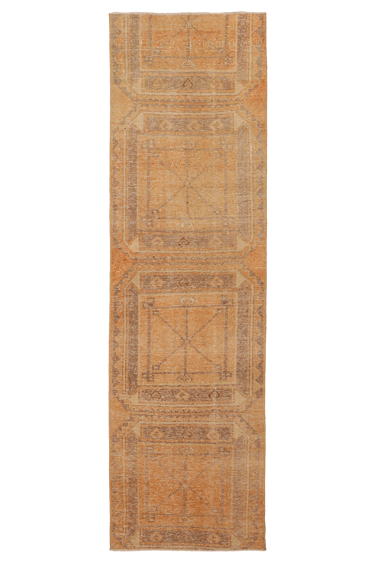 Vintage Malatya Turkish Runner Rug 2x9 ft — Orange & Beige Geometric
