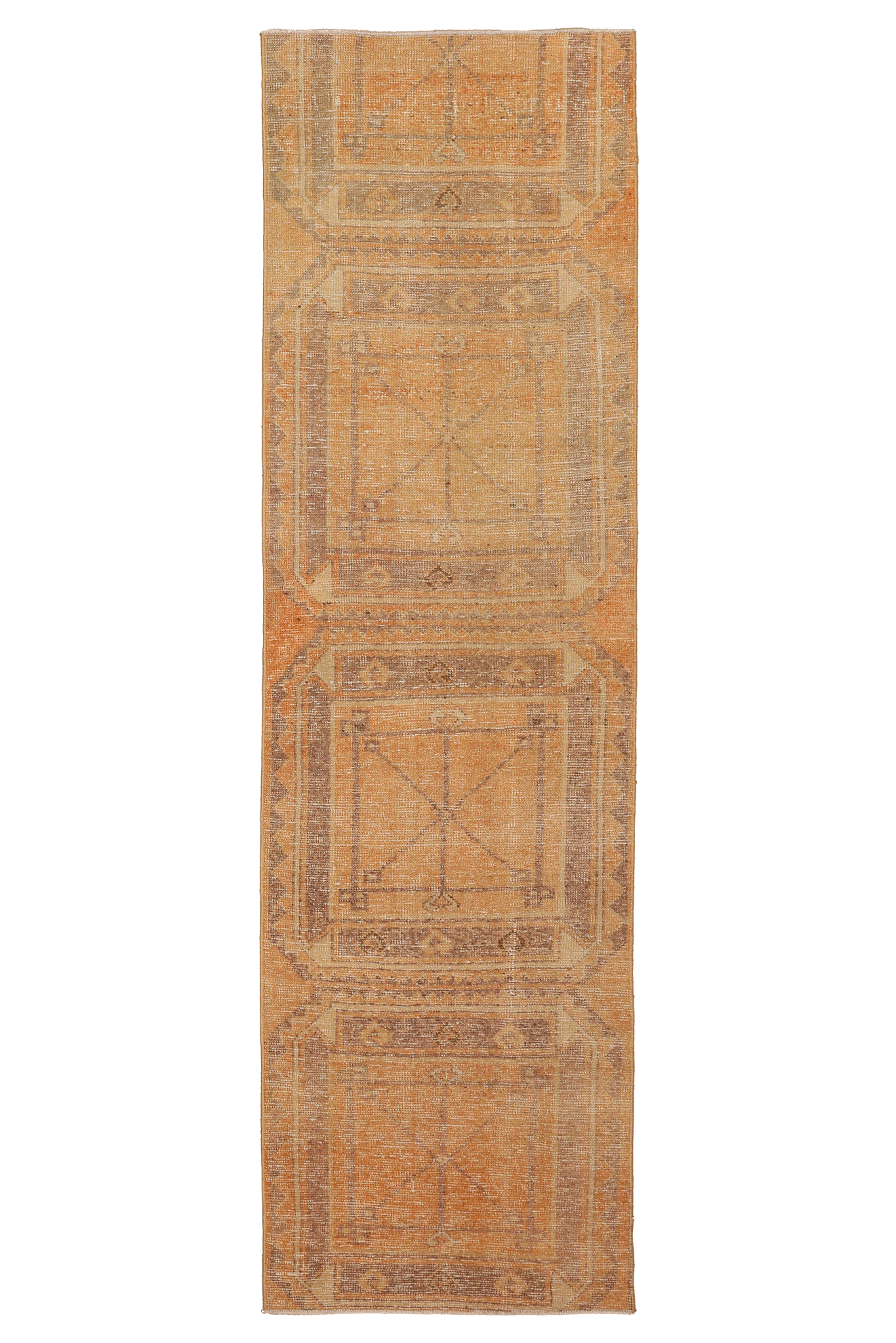 Vintage Malatya Turkish Runner Rug 2x9 ft — Orange & Beige Geometric