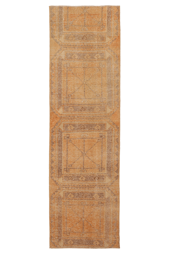 Vintage Malatya Turkish Runner Rug 2x9 ft — Orange & Beige Geometric