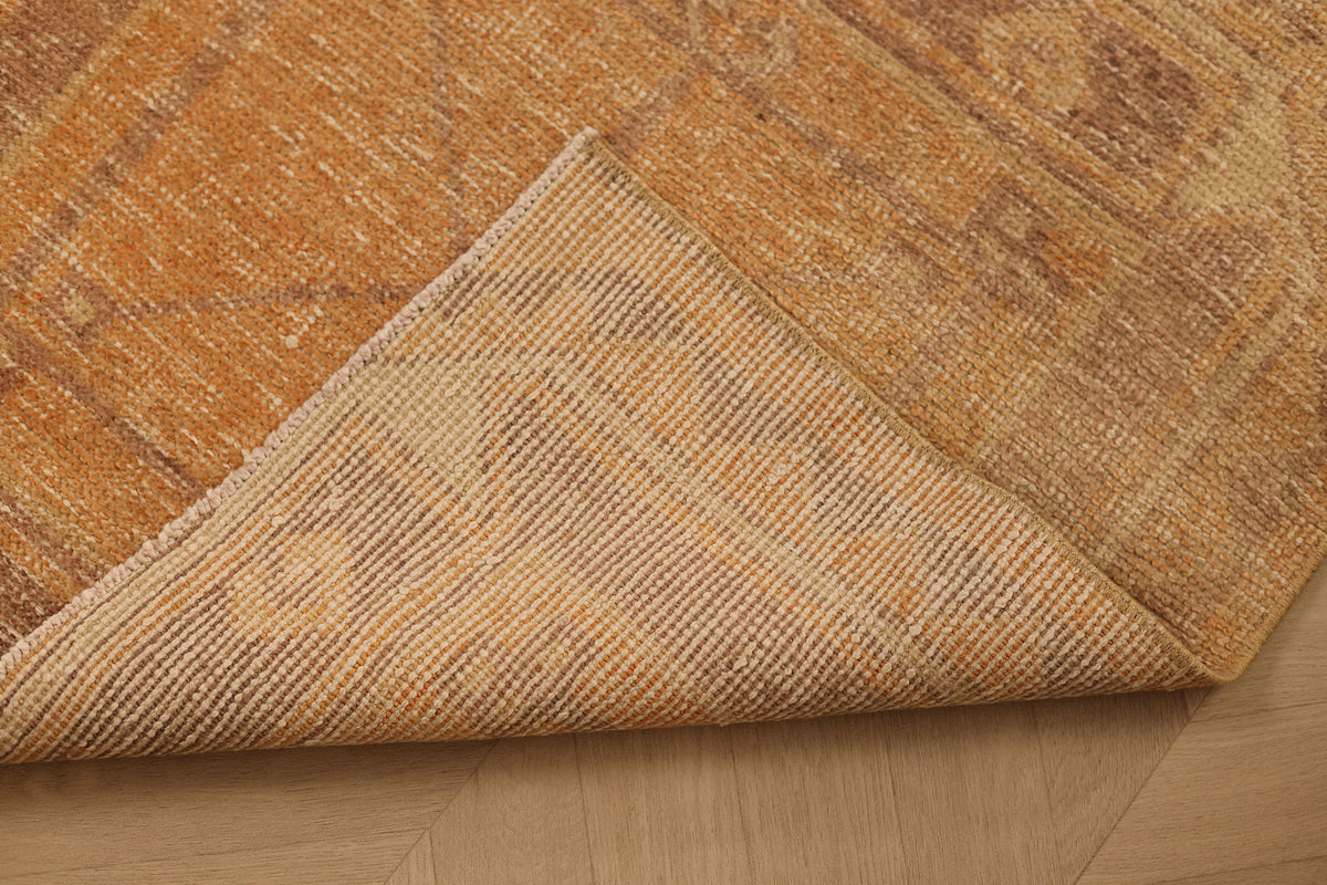Vintage Malatya Turkish Runner Rug 2x9 ft — Orange & Beige Geometric