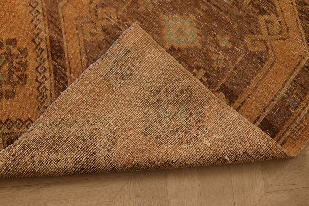 Vintage Malatya Turkish Runner Rug 2x11 ft — Orange & Brown Geometric (No. 24161)