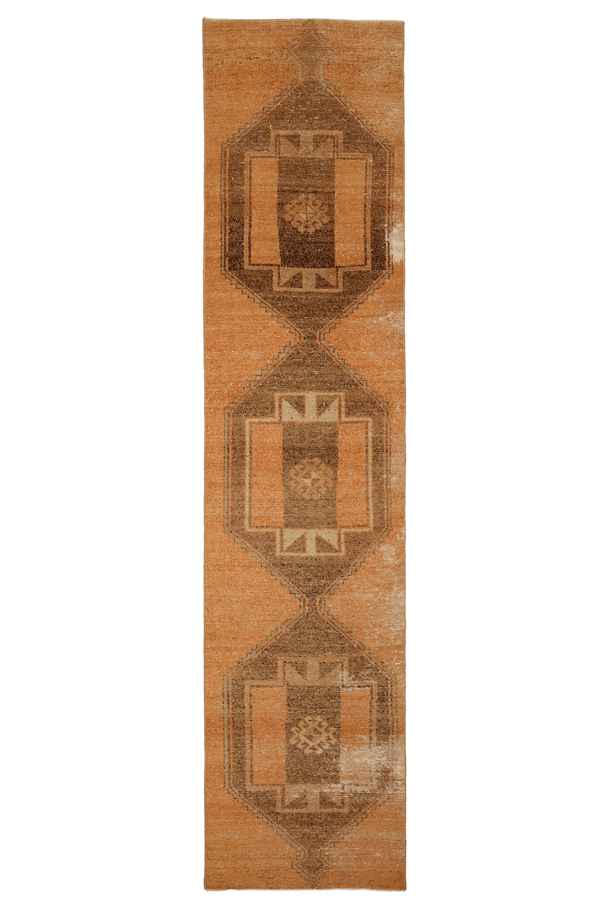 Vintage Malatya Turkish Runner Rug 2x12 ft — Orange & Brown Geometric