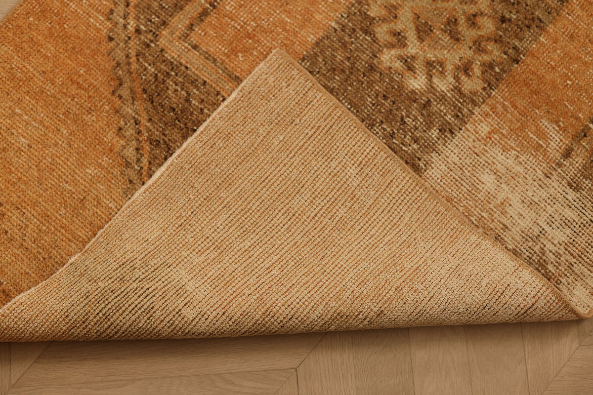 Vintage Malatya Turkish Runner Rug 2x12 ft — Orange & Brown Geometric