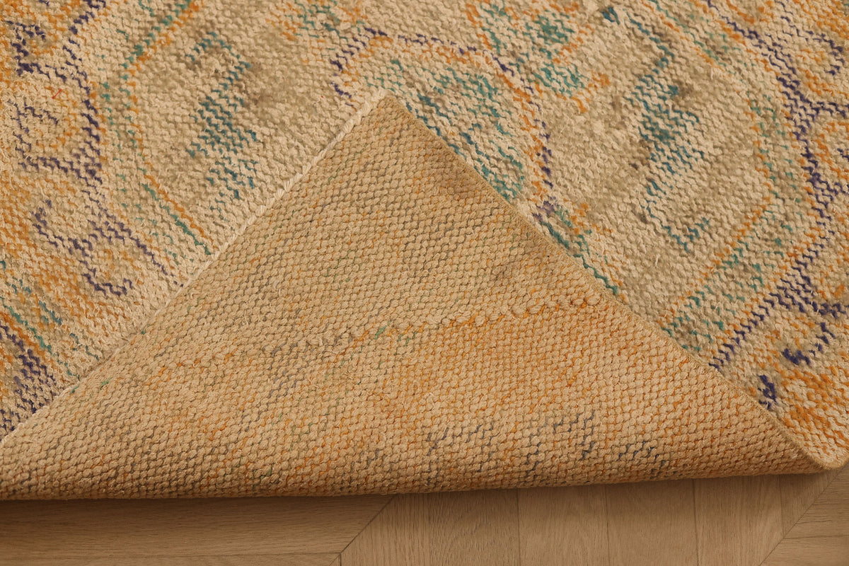 Vintage Manisa Turkish Runner Rug 2x11 ft — Orange & Beige Distressed