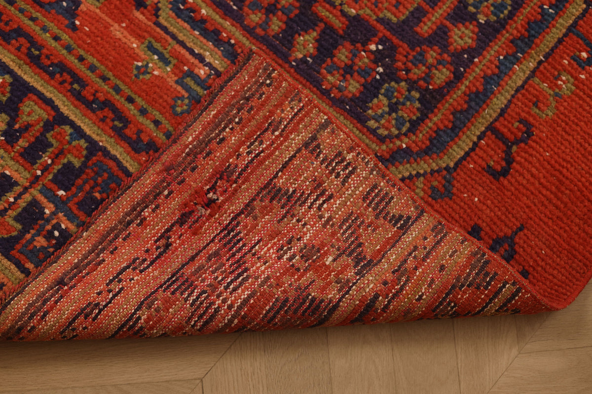 Vintage Konya Turkish Runner Rug 2x11 ft — Red & Blue Geometric