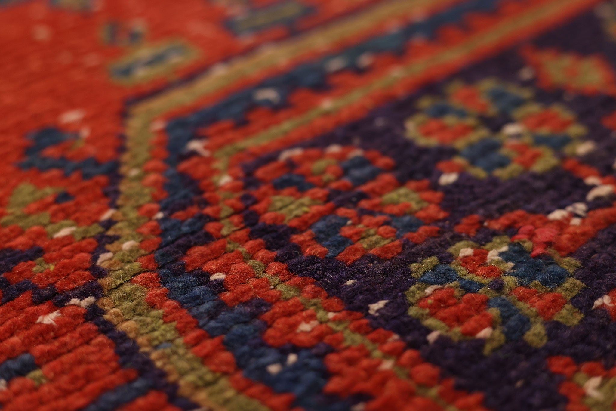 Vintage Konya Turkish Runner Rug 2x11 ft — Red & Blue Geometric