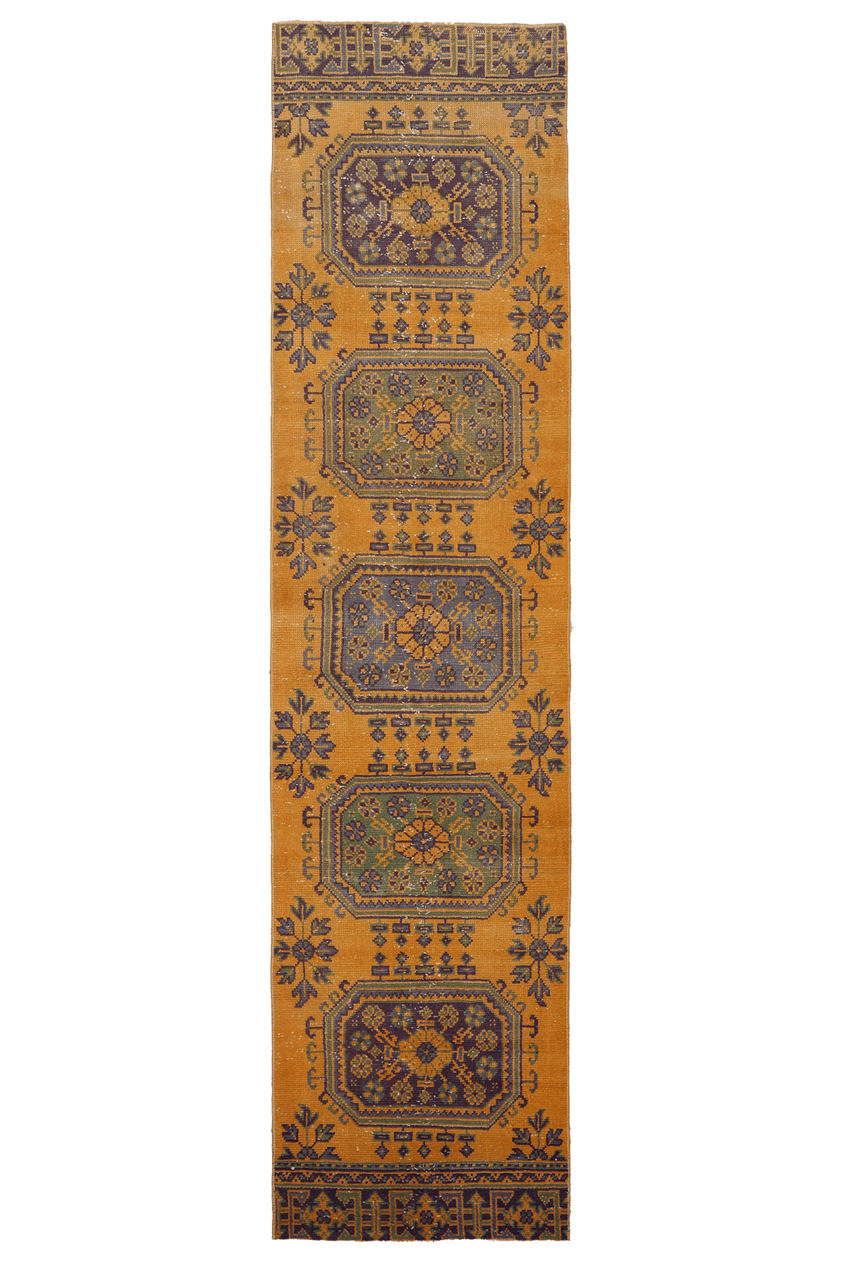 Vintage Konya Turkish Runner Rug 2x10 ft — Orange & Brown Geometric